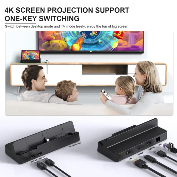 Base Dock con Ethernet de 1000 Mbps Para Switch y Switch OLED