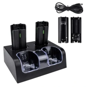 Base Carga Cuadruple + 4 Baterias Para Wiimote Wii Negra