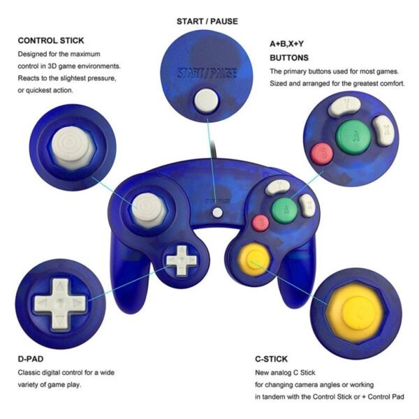Joystick Control Mando Para Game Cube y Wii Azul Transparente