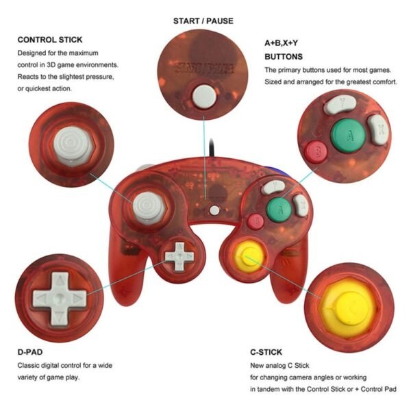 Joystick Control Mando Para Game Cube y Wii Rojo Transparente