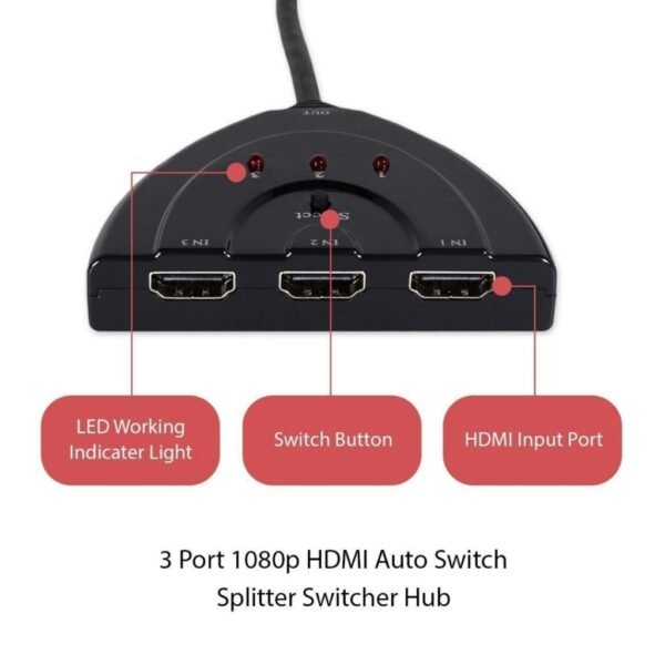 Multiplicador Hdmi 3 Puertos Hd Con Selector Inteligente Automatico