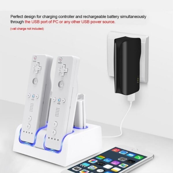 Base Carga Cuadruple + 4 Baterias Para Wiimote Wii Blanca