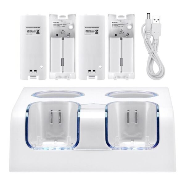 Base Carga Cuadruple + 4 Baterias Para Wiimote Wii Blanca