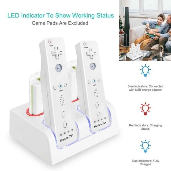 Base Carga Cuadruple + 4 Baterias Para Wiimote Wii Blanca