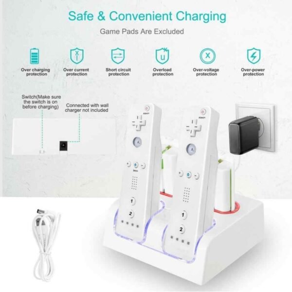Base Carga Cuadruple + 4 Baterias Para Wiimote Wii Blanca