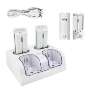 Base Carga Cuadruple + 4 Baterias Para Wiimote Wii Blanca
