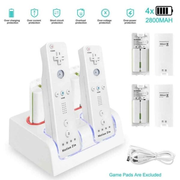 Base Carga Cuadruple + 4 Baterias Para Wiimote Wii Blanca