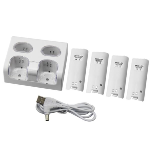 Base Carga Cuadruple + 4 Baterias Para Wiimote Wii Blanca