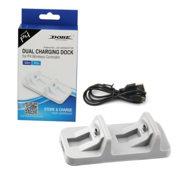 Base Carga Horizontal Doble Joystick Control Mando Para Ps4 Blanca