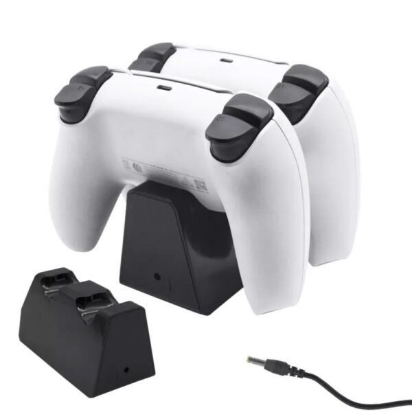 Base de Carga Negra Doble Por Puerto Inferior Para Joystick Ps5 Con Fuente