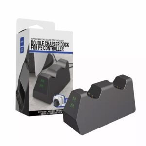 Base de Carga Negra Doble Por Puerto Inferior Para Joystick Ps5 Con Fuente