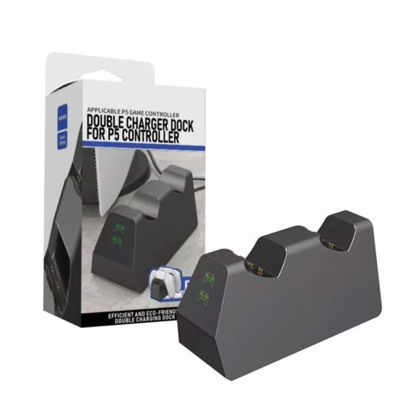 Base de Carga Negra Doble Por Puerto Inferior Para Joystick Ps5 Con Fuente
