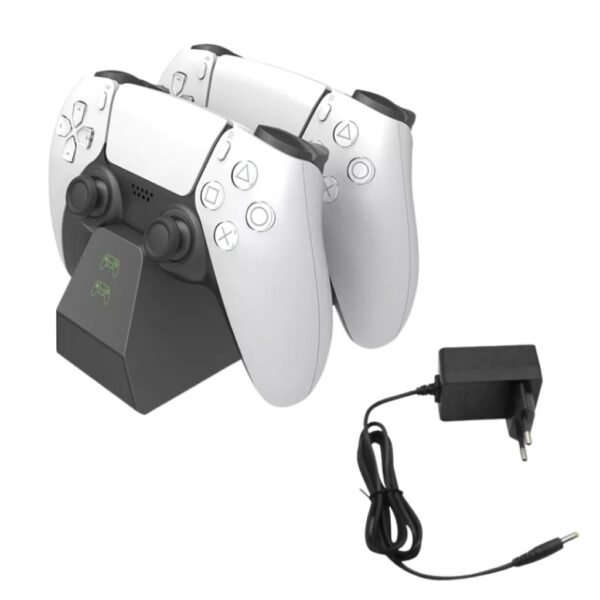 Base de Carga Negra Doble Por Puerto Inferior Para Joystick Ps5 Con Fuente