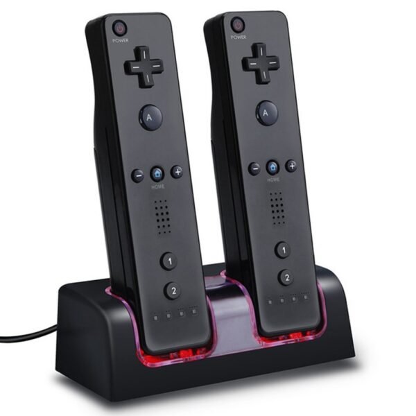 Base Cargador Doble y 2 Baterias Recargables Para Wii Wiimote Negro