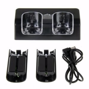 Base Cargador Doble y 2 Baterias Recargables Para Wii Wiimote Negro