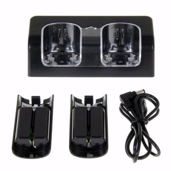 Base Cargador Doble y 2 Baterias Recargables Para Wii Wiimote Negro