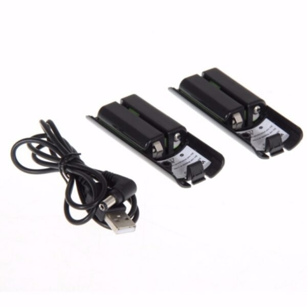 Base Cargador Doble y 2 Baterias Recargables Para Wii Wiimote Negro