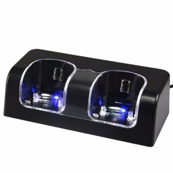 Base Cargador Doble y 2 Baterias Recargables Para Wii Wiimote Negro