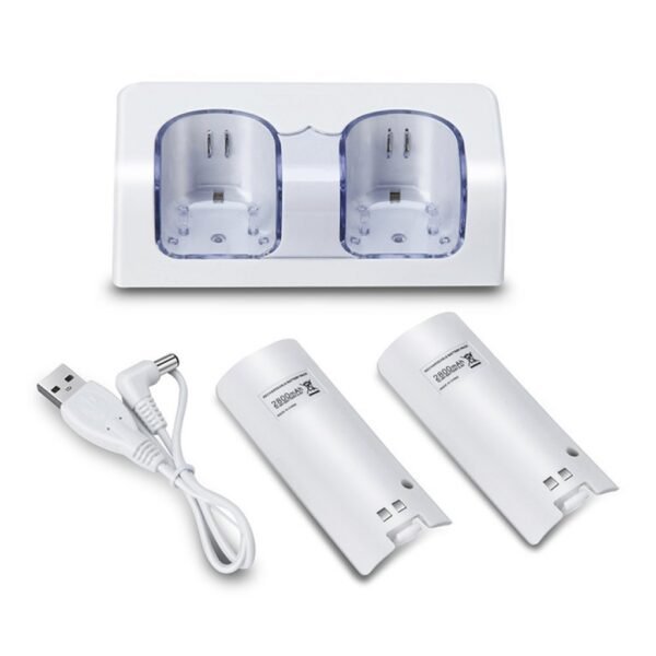 Base Cargador Doble y 2 Baterias Recargables Para Wiimote Blanca