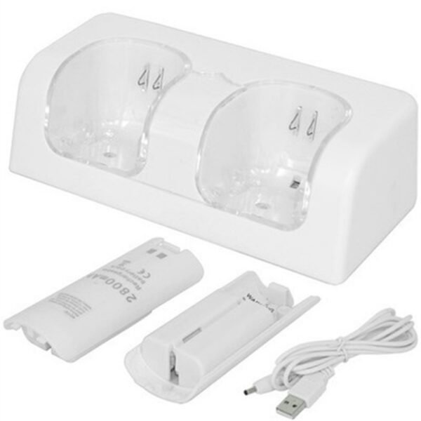 Base Cargador Doble y 2 Baterias Recargables Para Wiimote Blanca