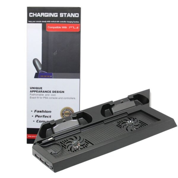 Base Soporte Vertical Doble Fan y  Carga Controles Para Ps4 Fat y Slim
