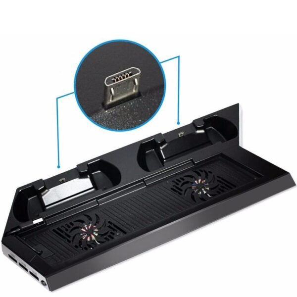 Base Soporte Vertical Doble Fan y  Carga Controles Para Ps4 Fat y Slim