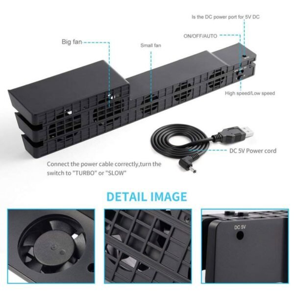 Ventilador Externo de 5 Fan Automatico y Control Velocidad para Ps4 Pro